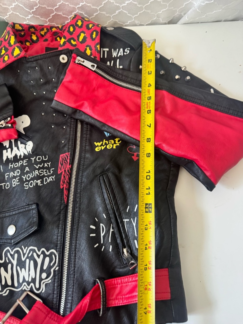 Redfox Studded Red Leather Jacket — Red & Black - Picture 13 of 14